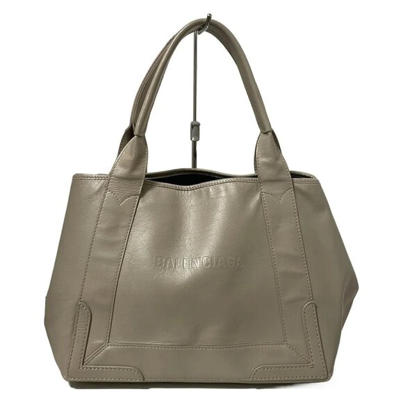 Auth BALENCIAGA Navy Cabas S 339933 Beige Leather - Tote Bag - Picture 1 of 12